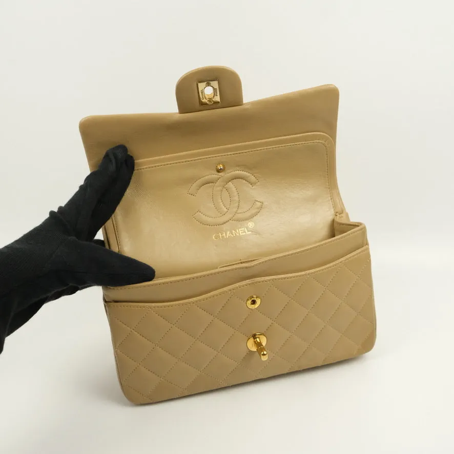 Chanel Classic Vintage Small Flap Dark Beige Lambskin 24K Gold Hardware