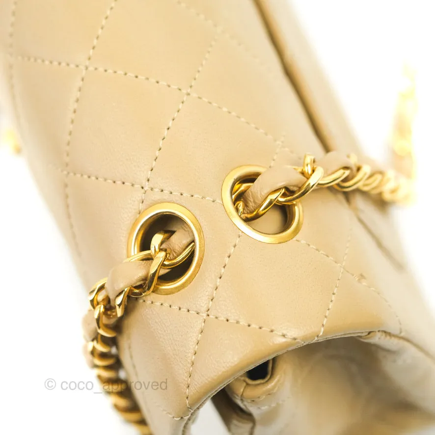 Chanel Classic Vintage Small Flap Dark Beige Lambskin 24K Gold Hardware