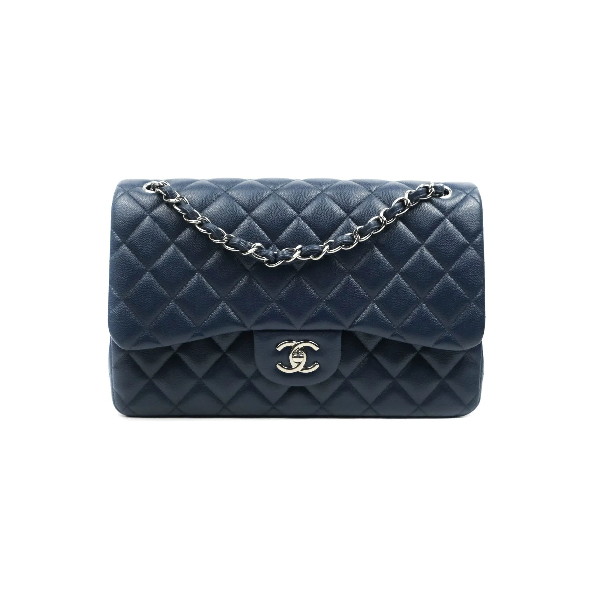 Chanel Jumbo Double Flap Navy Caviar Silver Hardware⁣⁣
