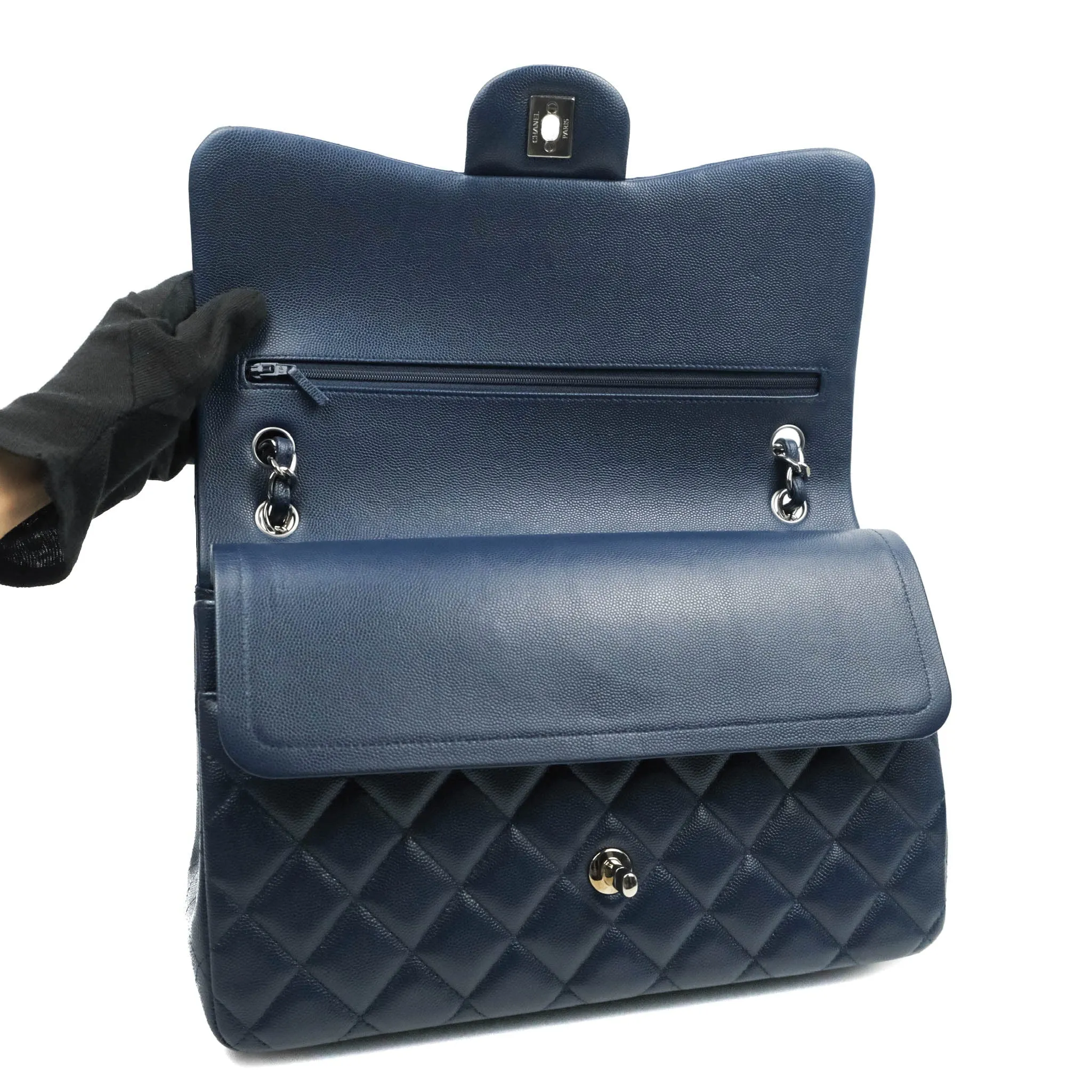 Chanel Jumbo Double Flap Navy Caviar Silver Hardware⁣⁣