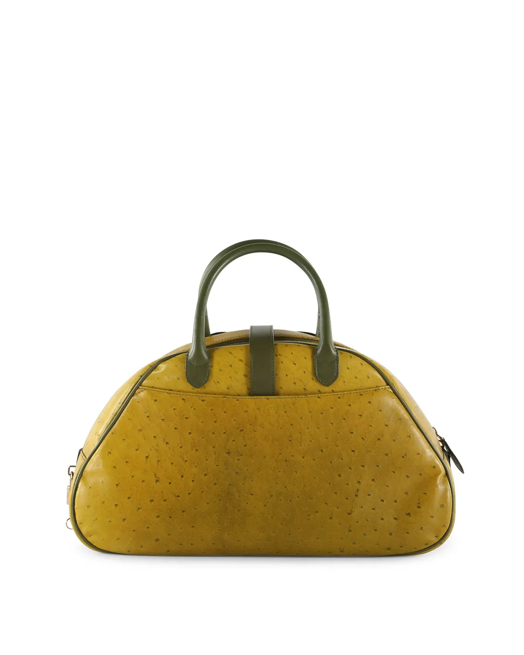 CHRISTIAN DIOR Olive Green Ostrich Leather Medium Saddle Bowler Bag