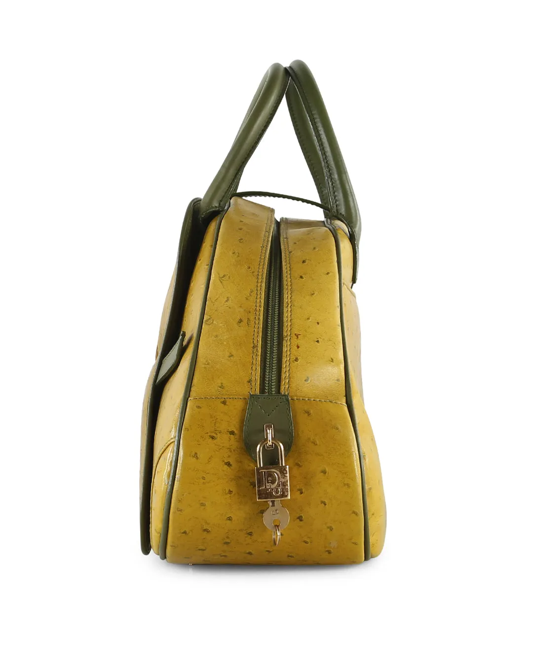 CHRISTIAN DIOR Olive Green Ostrich Leather Medium Saddle Bowler Bag
