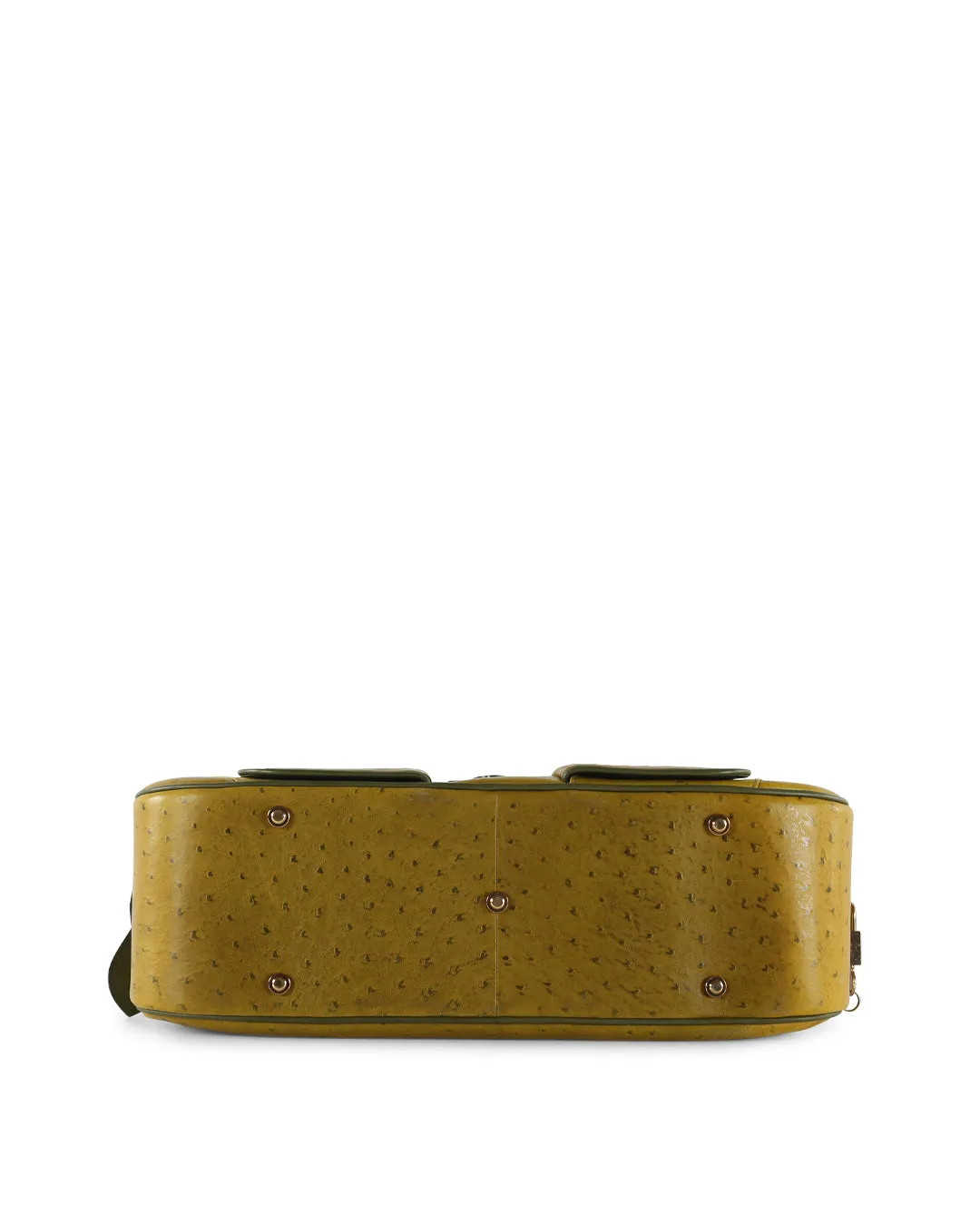 CHRISTIAN DIOR Olive Green Ostrich Leather Medium Saddle Bowler Bag