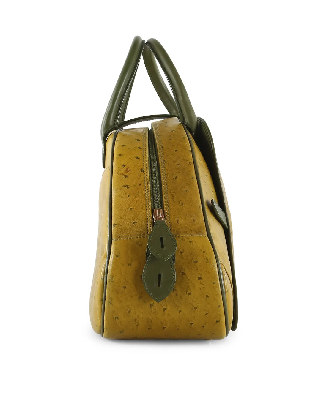 CHRISTIAN DIOR Olive Green Ostrich Leather Medium Saddle Bowler Bag