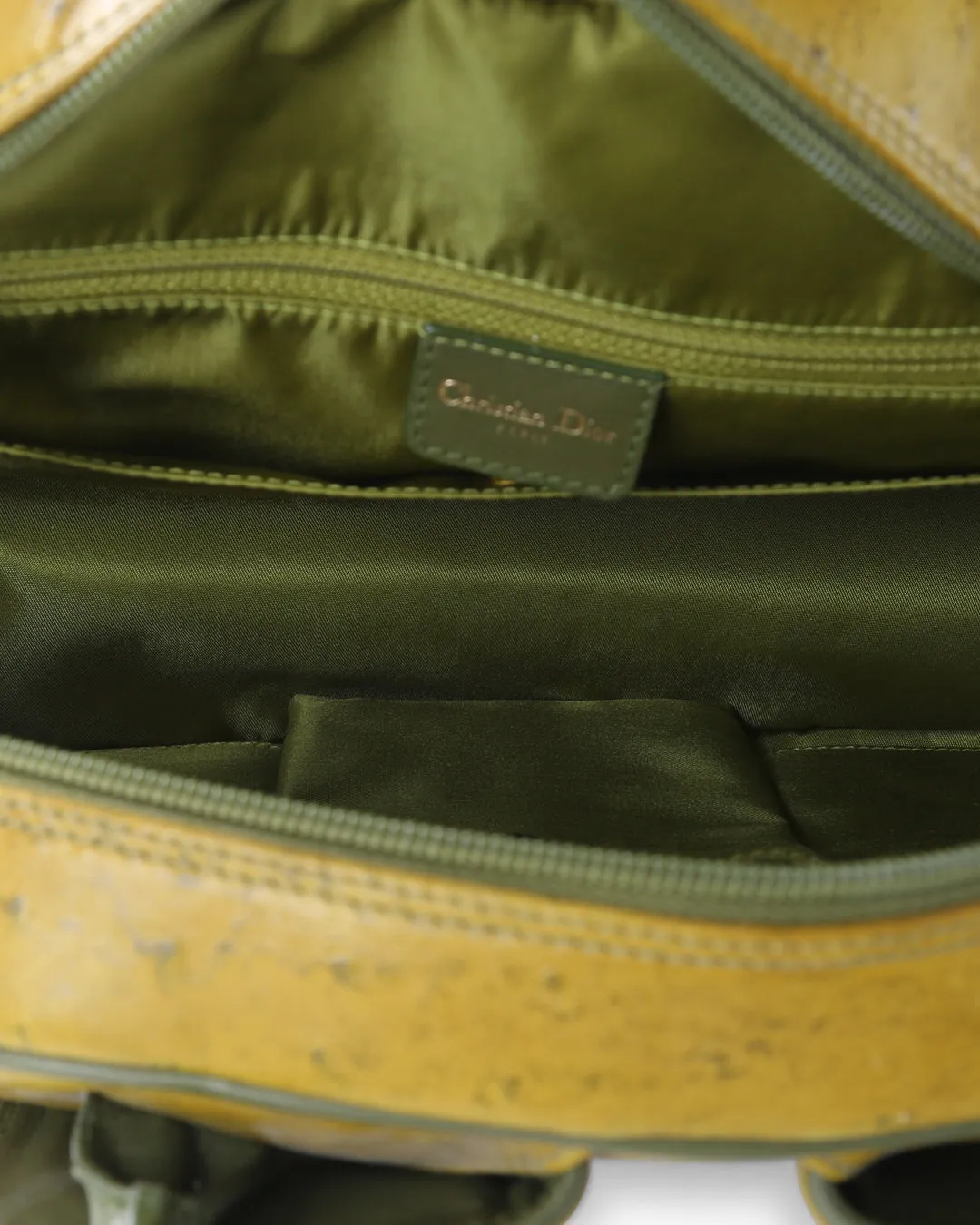 CHRISTIAN DIOR Olive Green Ostrich Leather Medium Saddle Bowler Bag