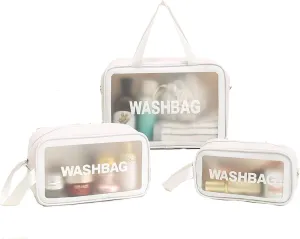 Clear Travel Bags for Toiletries, 3Pcs Portable PVC Waterproof Cosmetic Bags, Transparent Travel Storage Carry Pouch, Toiletry Bags and Cosmetics Organizer for Women Men (A-White)