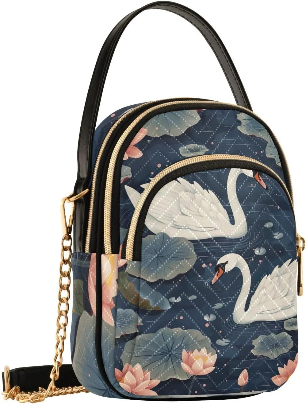 Crossbody Bag Phone Purse Pond Swans Lotus Flowers Mini Shoulder Bag for Women Quilted Cellphone Wallet Travel Pouch