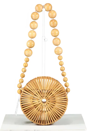 Cult Gaia Beige Round Bamboo Beaded Strap Luna Bag