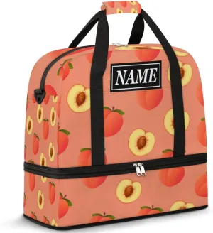 Customize Personalized Travel Duffel Bag Peach Sport Gym Bag for Woman Man,Waterproof Foldable Weekend Overnight Bag for Yoga Workout Training with Shoe Compartment