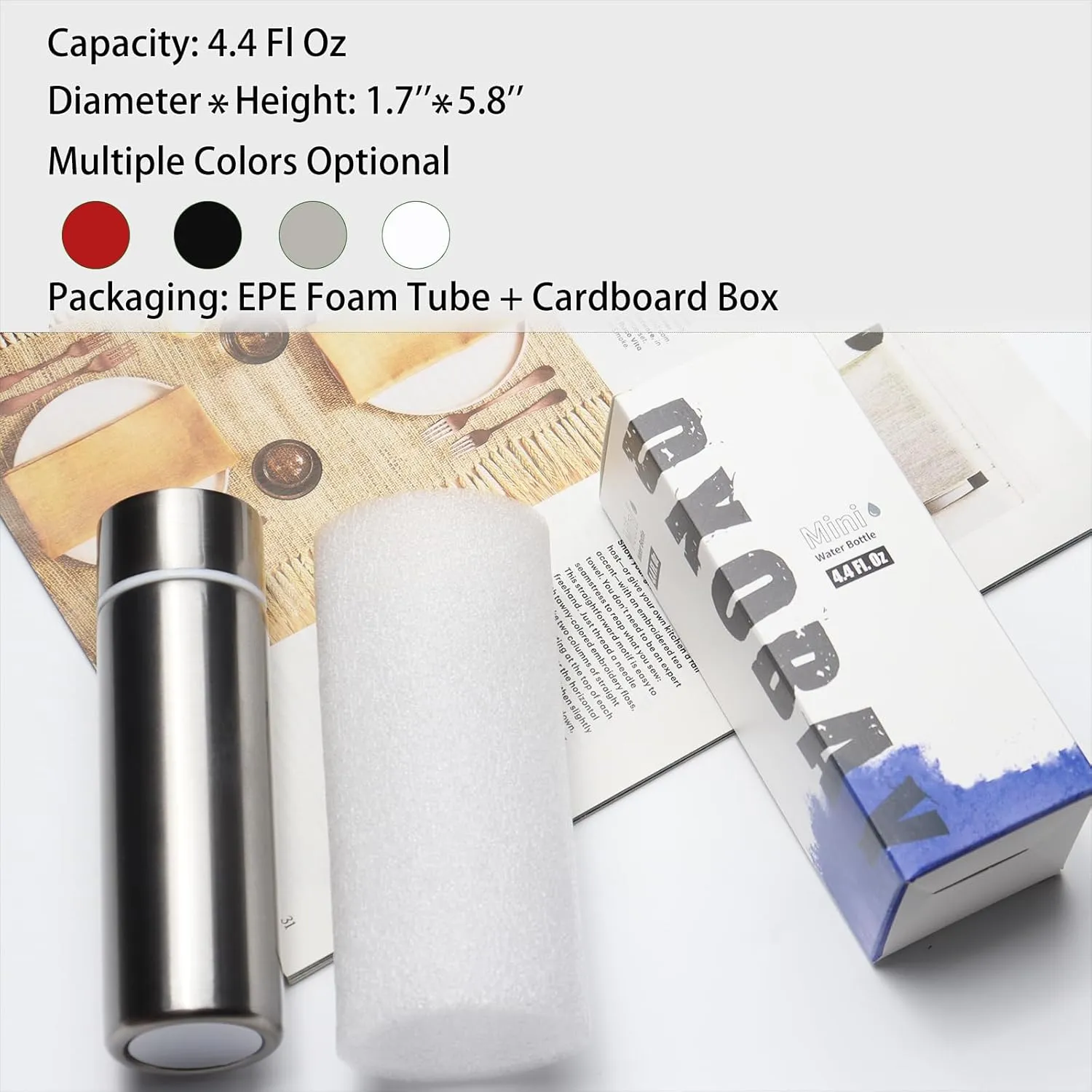 Cute Small Purse Water Bottle, 4.4 Fl. Oz, Mini Slim Flask for Kids Lunchbox, Portable Skinny Handbag Water Bottle, Vacuum Insulated Reusable Leak Proof Stainless Steel Hydroflask Thermos