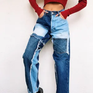 Distressed Patchwork Jeans