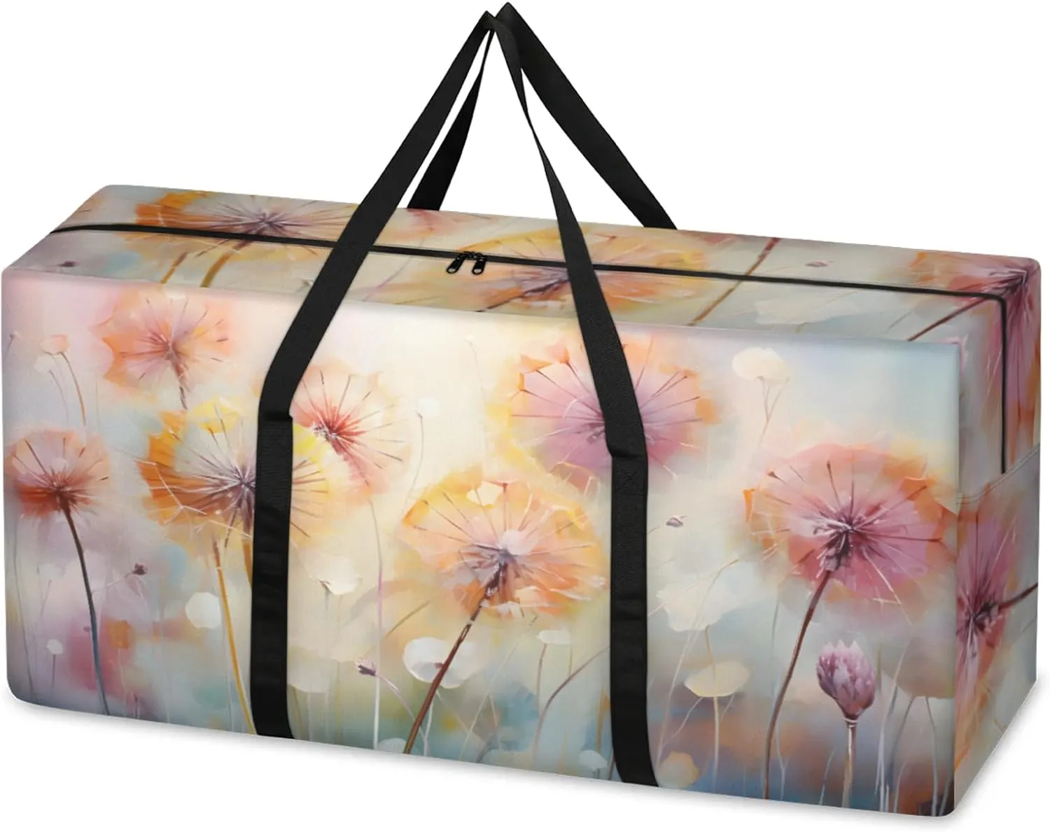 Fantastic Dandelion Extra Large Moving Bags Heavy Duty Storage Bags Artistic Dandelion Cloth Wrap Around Handles Double Zipper Reusable Convenient Foldable Storage Tote for Travel Camping Space Save