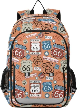 Fisyme Route 66 School Backpack Laptop Backpacks Bags Bookbag Travel Casual Computer Notebooks Daypacks