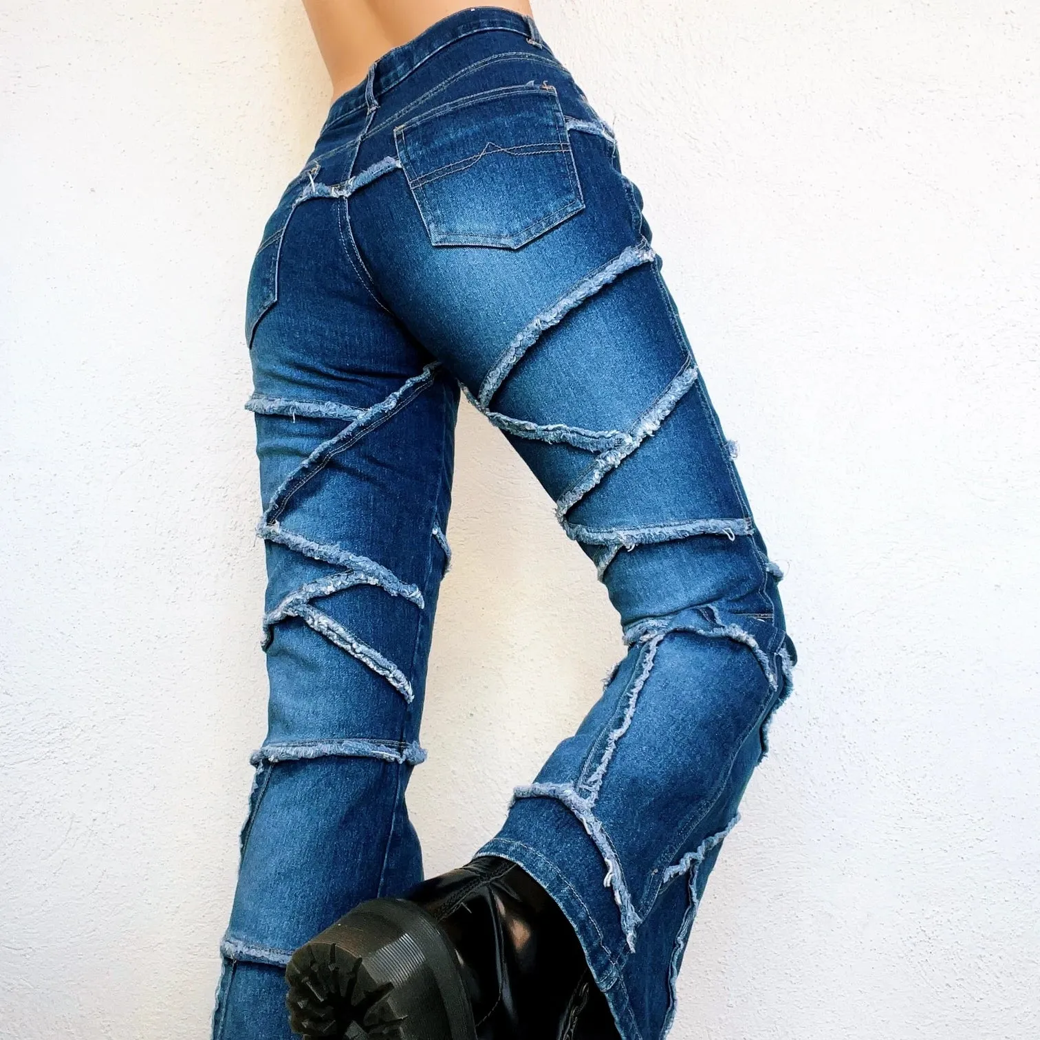 Funky Frayed Patchwork Jeans