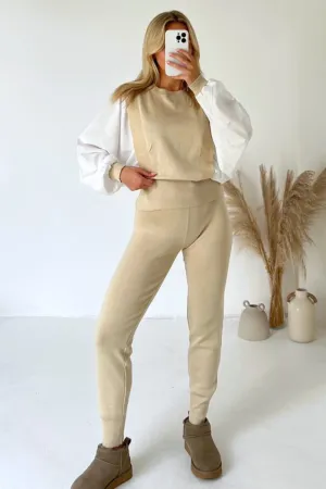 Georgia beige poplin sleeve knitted loungewear