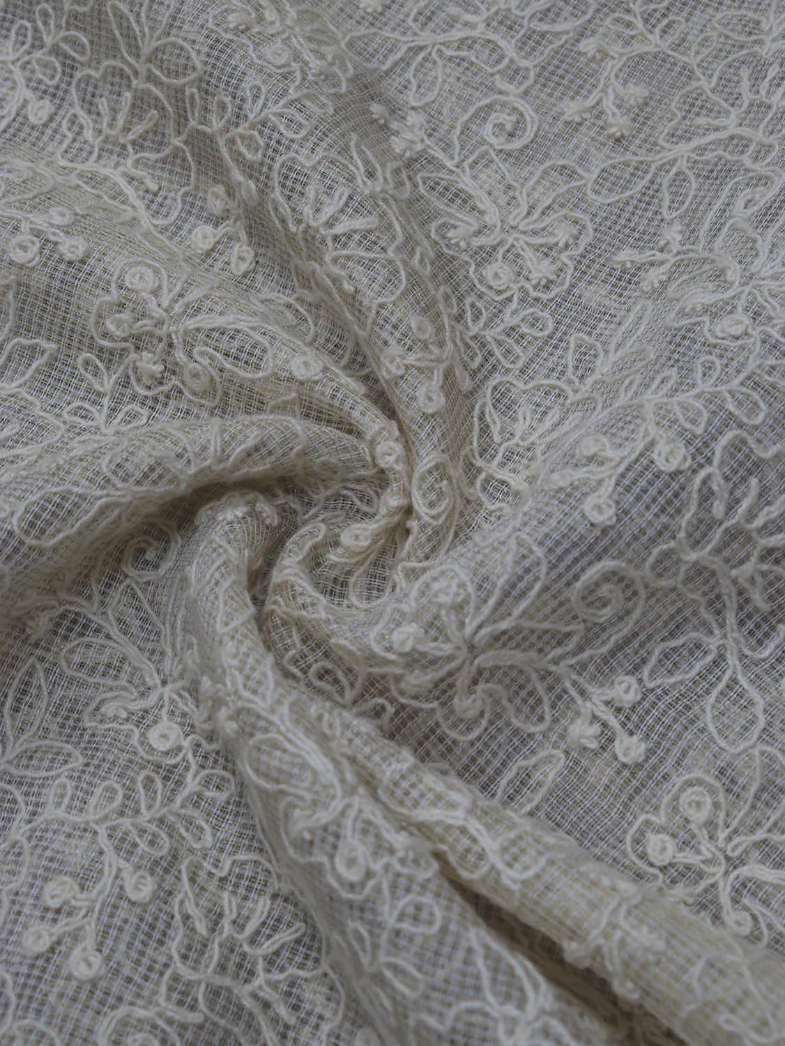 Get Stylish with Off White Trendy Kota Net Thread Work Fabric (0.75 Mtr)