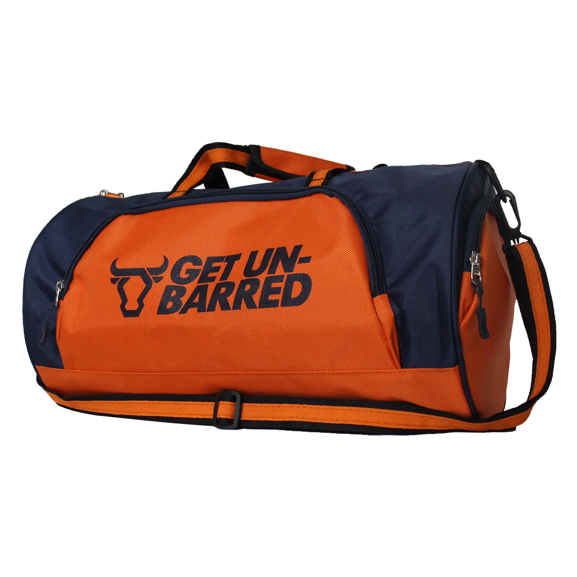 Get-Un-Barred Discover Duffle Bag for Gym & Sports with Side Pocket (Navy Blue  Orange))