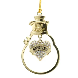 Gold Bowling Pave Heart Charm Snowman Ornament