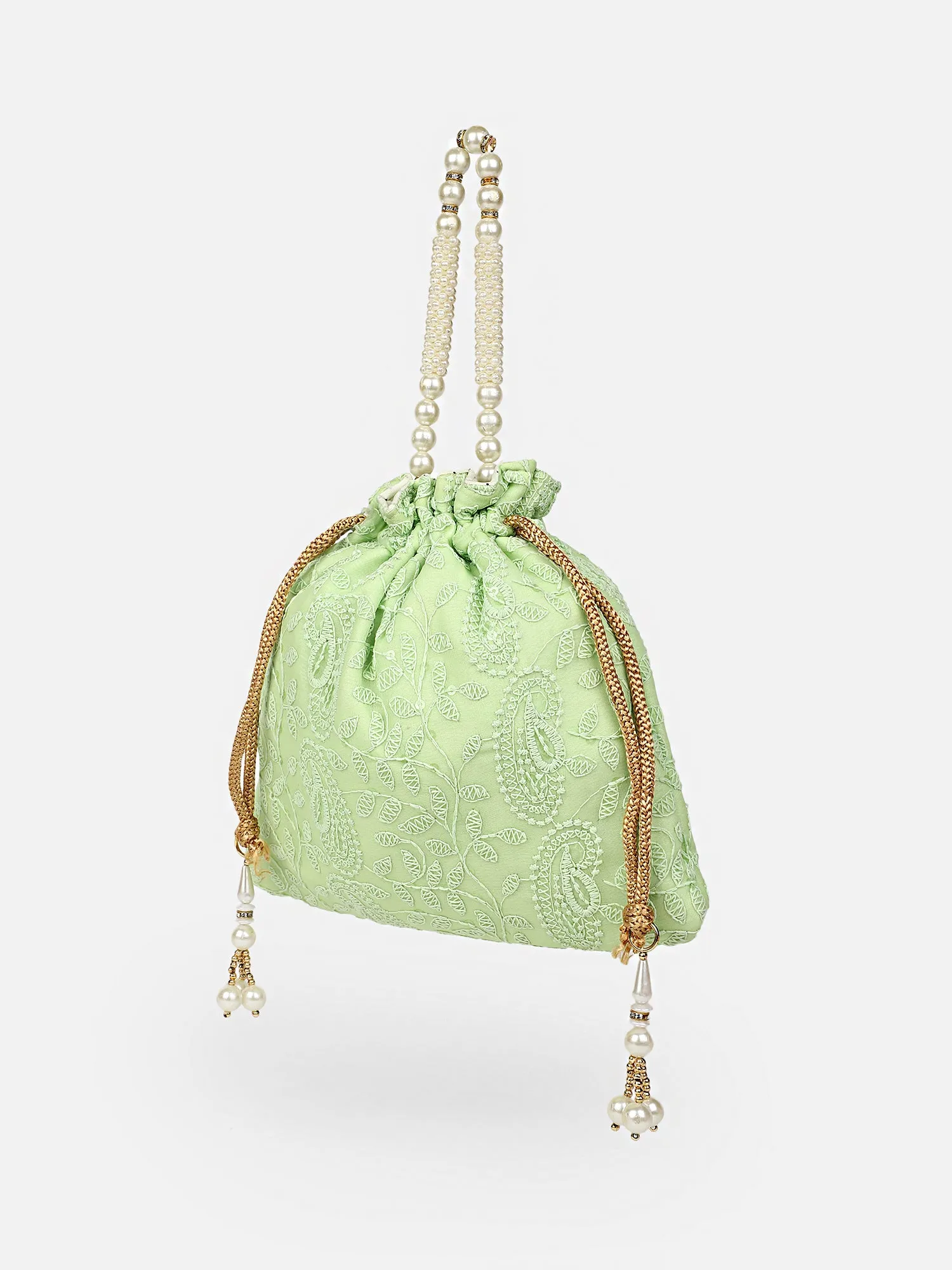 Green Chikankari Wedding Potli Bag
