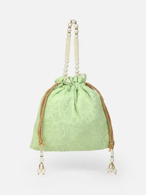 Green Chikankari Wedding Potli Bag