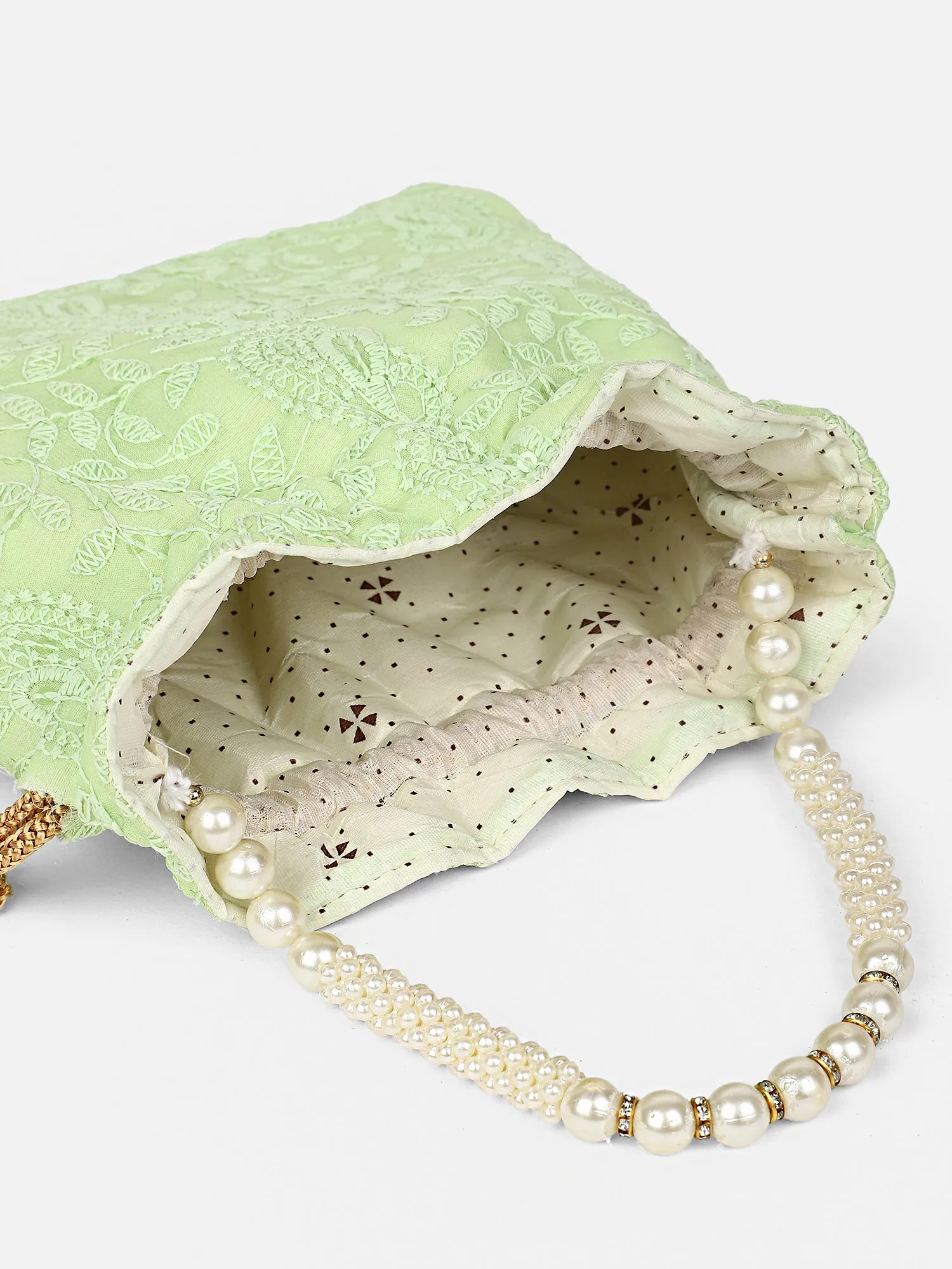 Green Chikankari Wedding Potli Bag