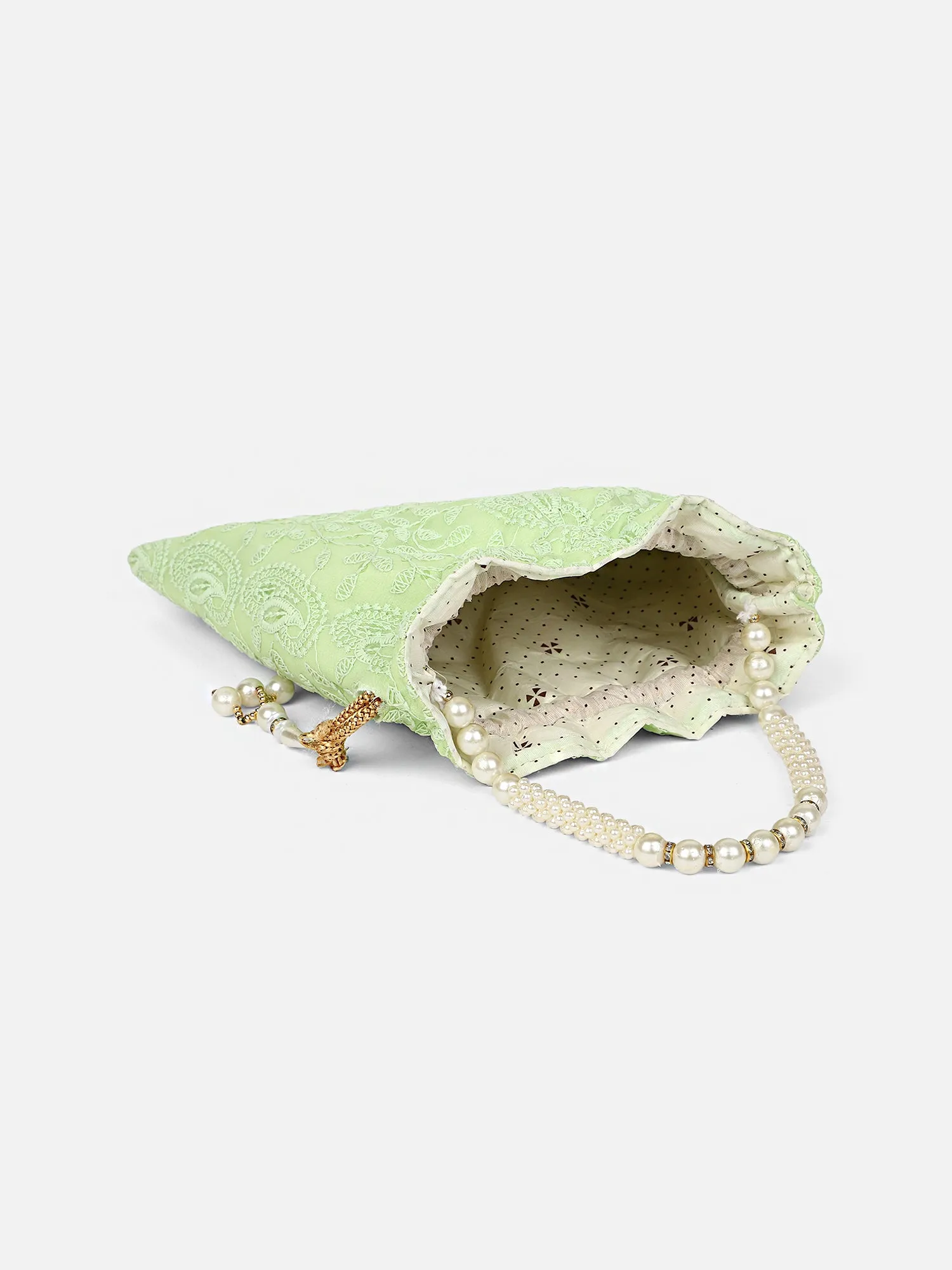 Green Chikankari Wedding Potli Bag