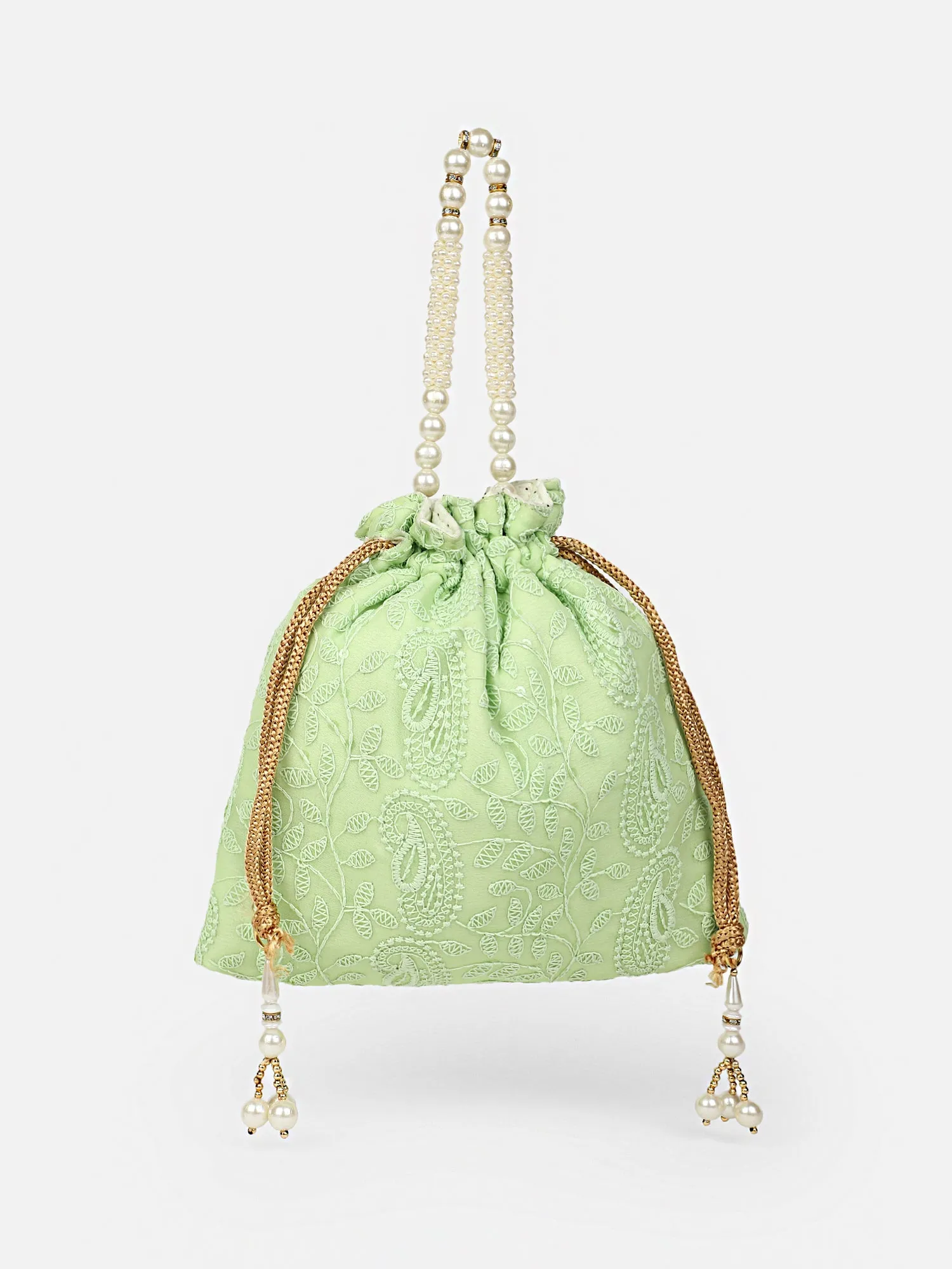Green Chikankari Wedding Potli Bag