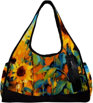 Gym Bags for Women,Duffle Bag for Travel,Watercolor Field Sunflower,Gym Bag for Men