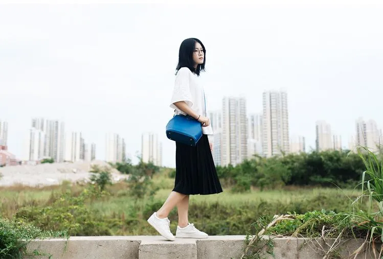Handmade Womens Blue Leather Doctor Handbag Blue Shoulder Doctor Bags Purse for Women