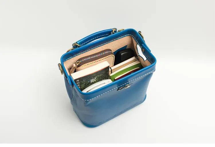 Handmade Womens Blue Leather Doctor Handbag Blue Shoulder Doctor Bags Purse for Women