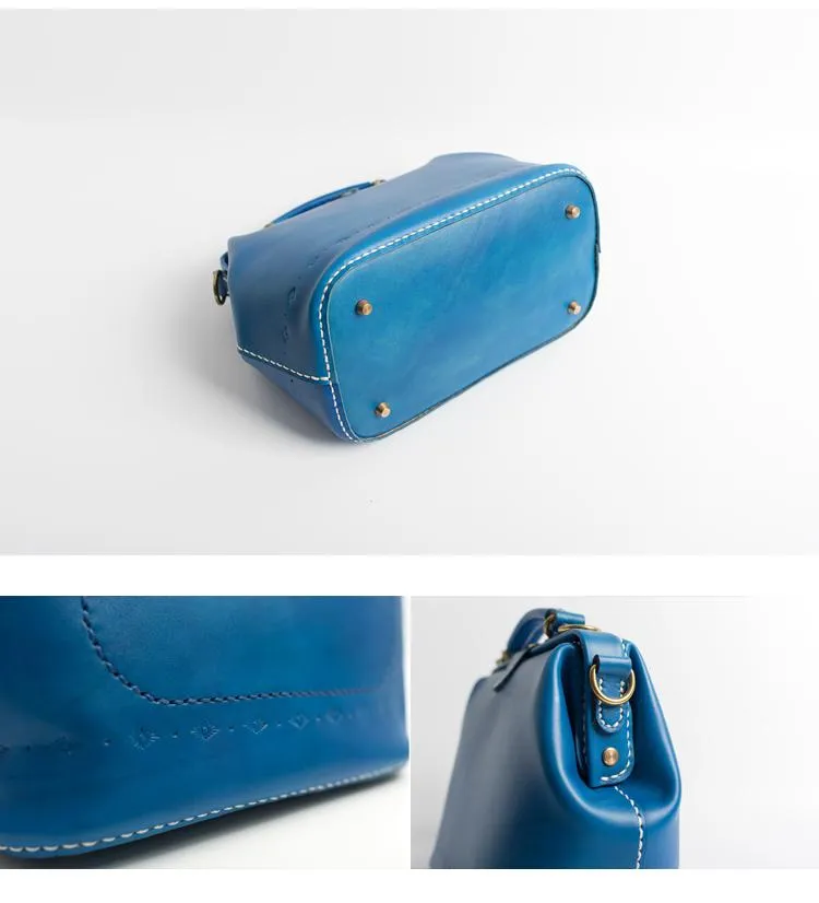 Handmade Womens Blue Leather Doctor Handbag Blue Shoulder Doctor Bags Purse for Women