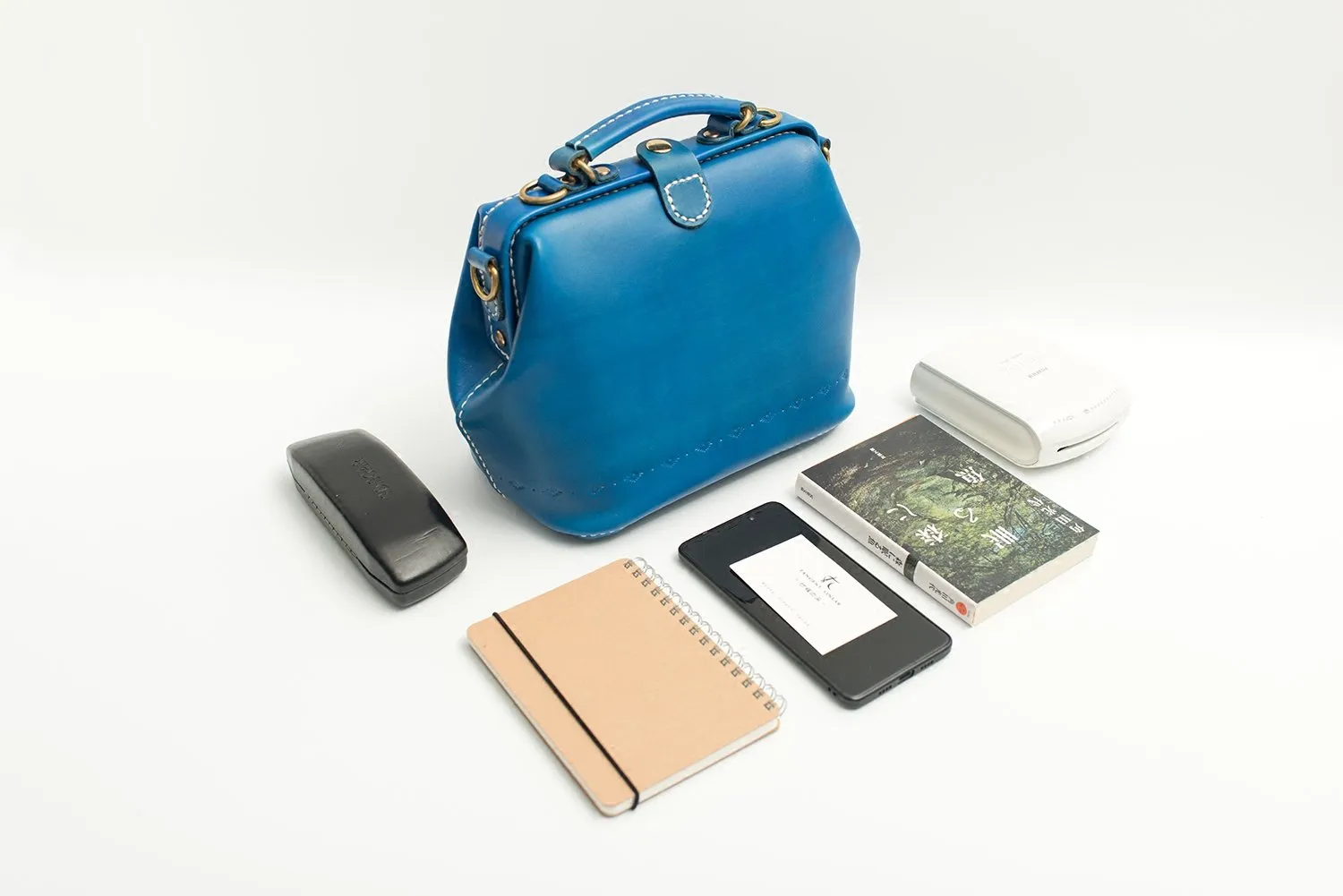 Handmade Womens Blue Leather Doctor Handbag Blue Shoulder Doctor Bags Purse for Women