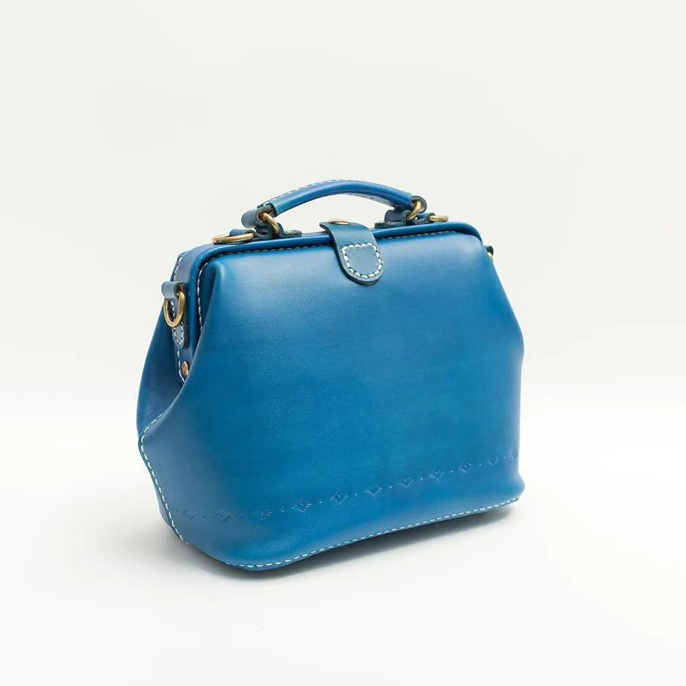 Handmade Womens Blue Leather Doctor Handbag Blue Shoulder Doctor Bags Purse for Women