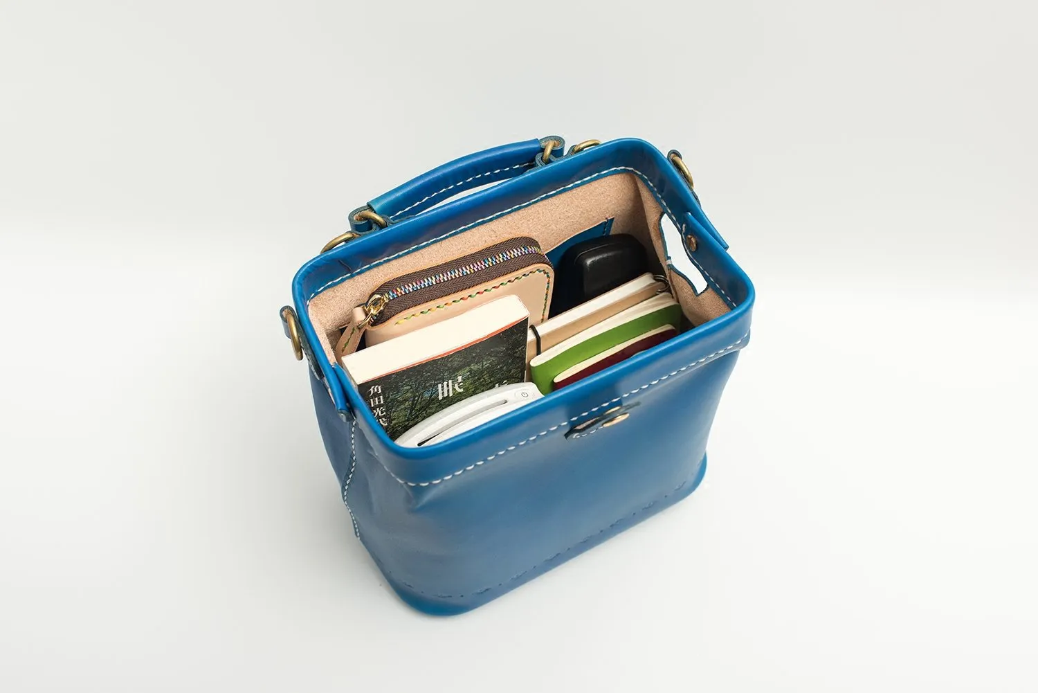 Handmade Womens Blue Leather Doctor Handbag Blue Shoulder Doctor Bags Purse for Women