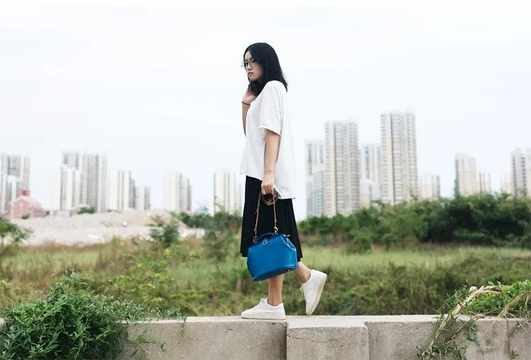 Handmade Womens Blue Leather Doctor Handbag Blue Shoulder Doctor Bags Purse for Women