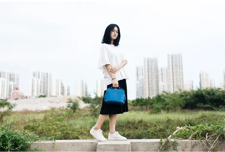 Handmade Womens Blue Leather Doctor Handbag Blue Shoulder Doctor Bags Purse for Women