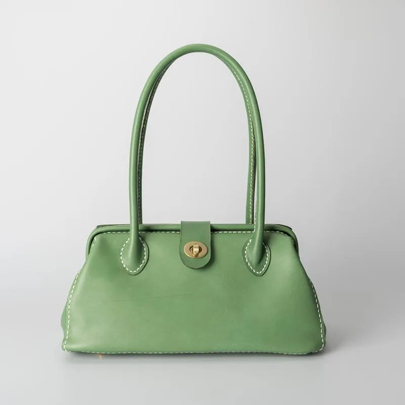 Handmade Womens Leather Doctor Handbag Purse Green Shoulder Bag Doctor Bags for Women