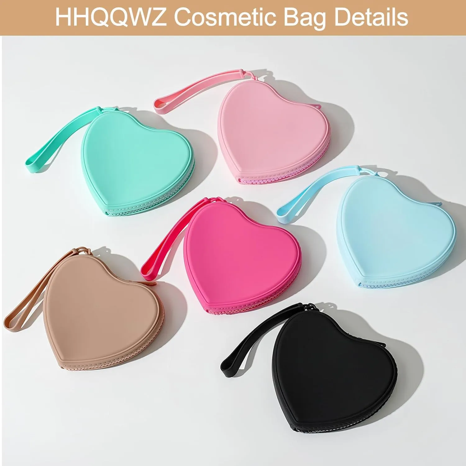 Heart Shaped Portable Silicone Makeup Bag for Women Girls, Small Travel Lovely Waterproof Toiletry Cosmetic Bag, Zipper Closure Organizer Heart Makeup Case with Handle (Red)