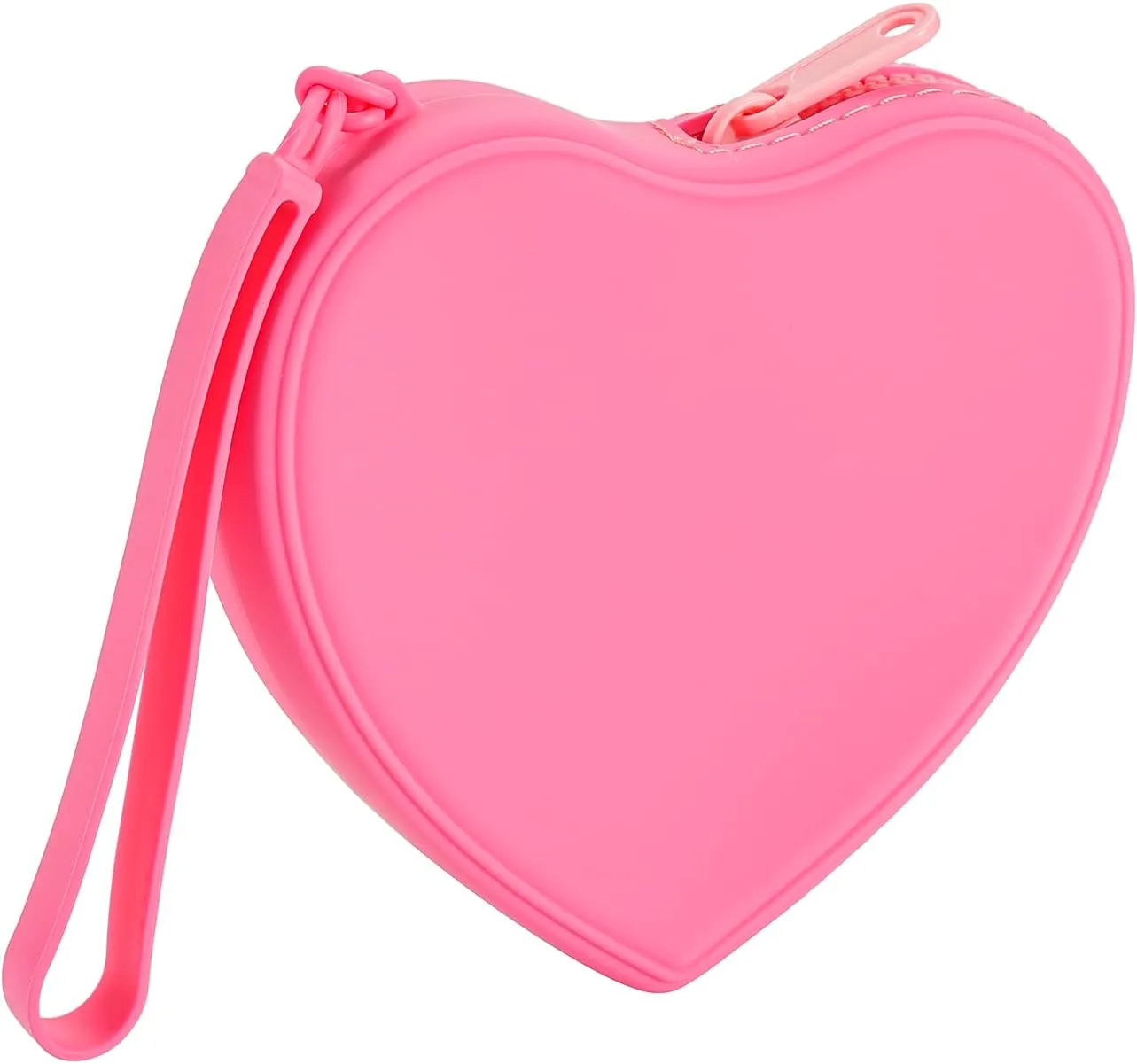 Heart Shaped Portable Silicone Makeup Bag for Women Girls, Small Travel Lovely Waterproof Toiletry Cosmetic Bag, Zipper Closure Organizer Heart Makeup Case with Handle (Red)