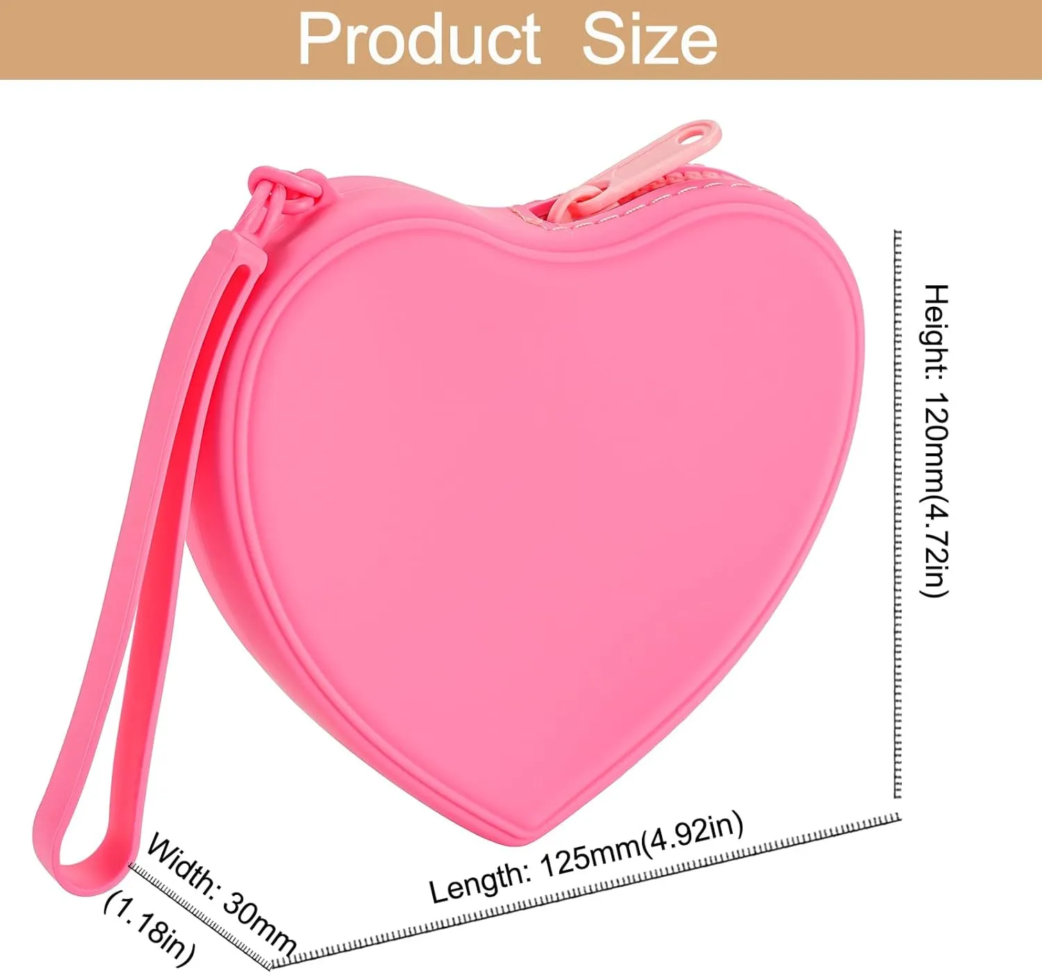Heart Shaped Portable Silicone Makeup Bag for Women Girls, Small Travel Lovely Waterproof Toiletry Cosmetic Bag, Zipper Closure Organizer Heart Makeup Case with Handle (Red)