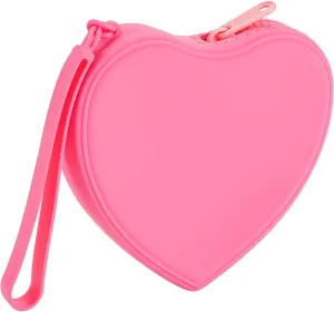 Heart Shaped Portable Silicone Makeup Bag for Women Girls, Small Travel Lovely Waterproof Toiletry Cosmetic Bag, Zipper Closure Organizer Heart Makeup Case with Handle (Red)