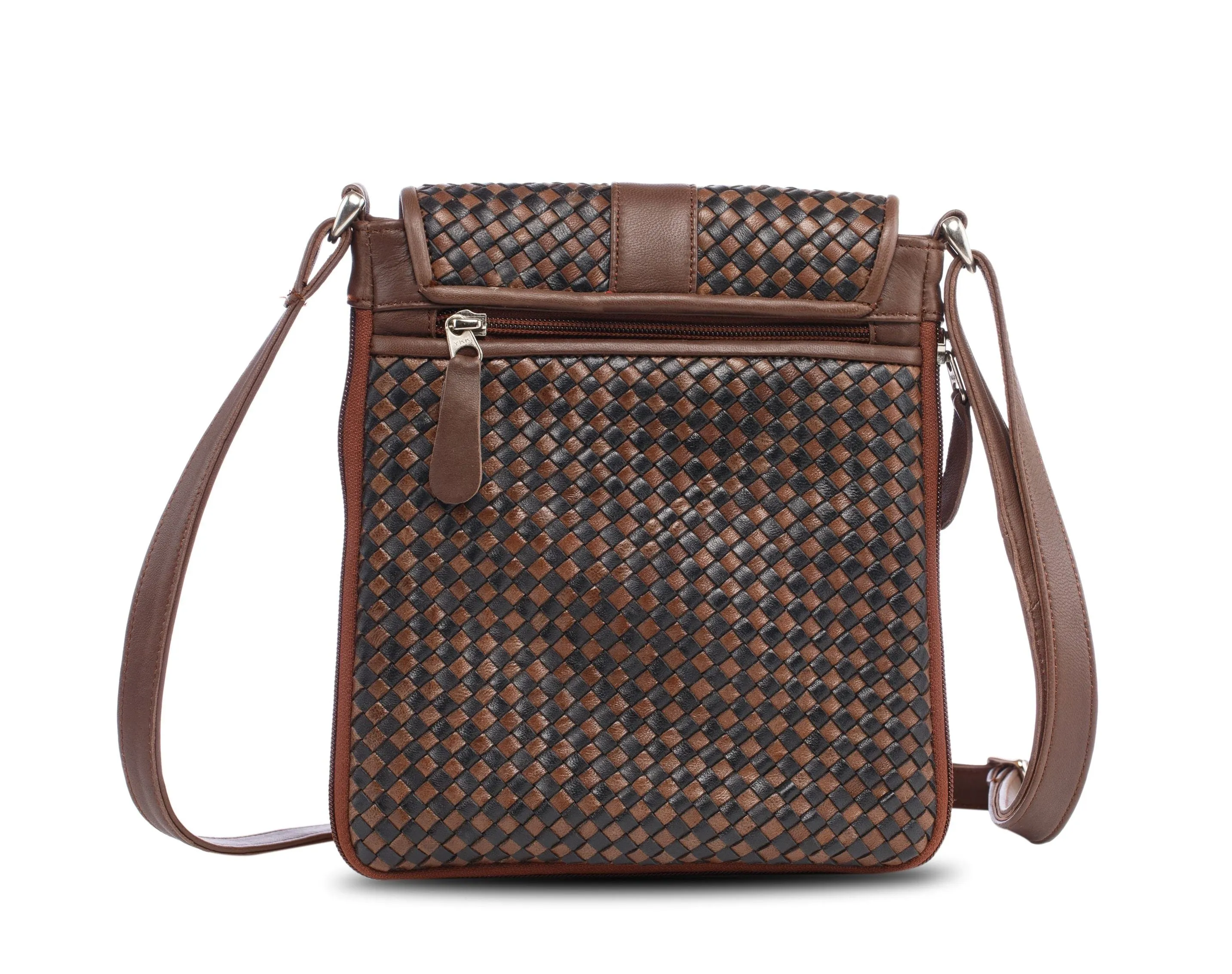 Knitted Leather Cross Body Bag Black and Brown