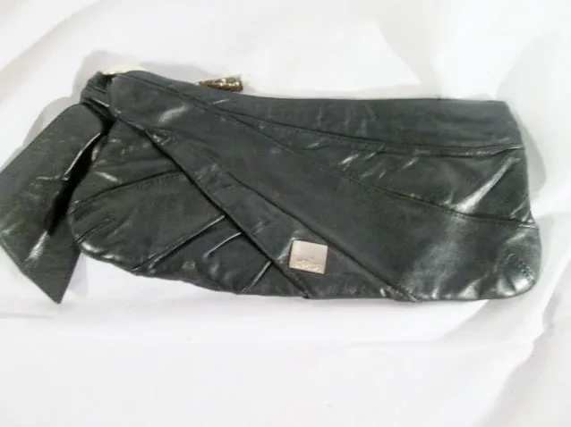 KOOBA soft leather ruched clutch purse evening bag BLACK TIE Bow strappy purse
