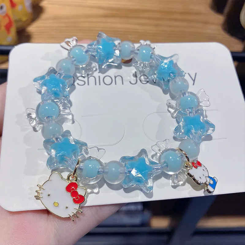 Korean Style New Girls' Niche Cartoon Bracelet Fresh Children Crystal Beaded Cinnamoroll Babycinnamoroll Student Jewelry