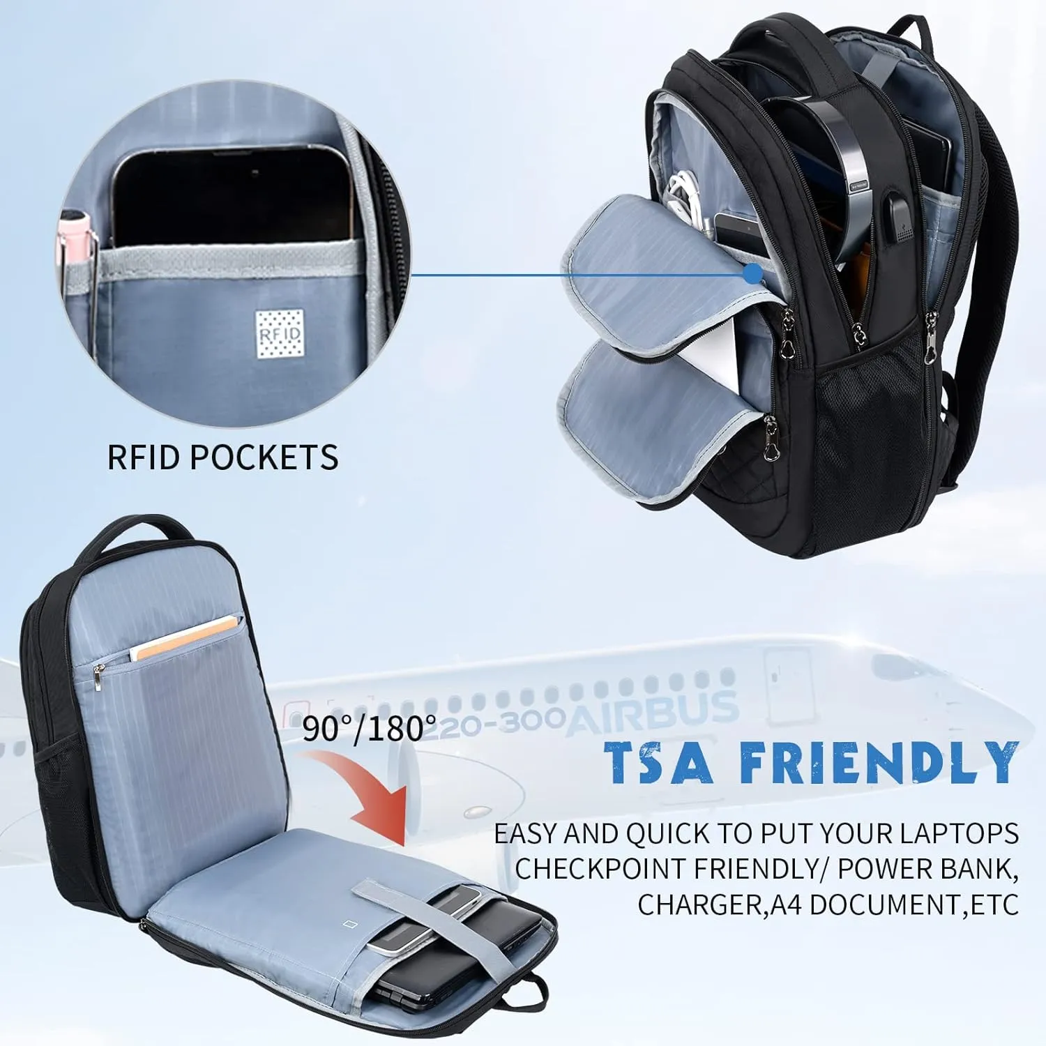 KROSER Travel Laptop Backpack 17 Inch Large Computer Backpack Water-Repellent Daypack with USB Charging Port RFID Pockets for Work/Business/College/Men/Women(Quilted)
