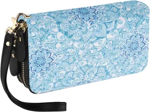 LATH.PIN RFID Blocking Bohemian Purse Wallet Canvas Elephant Pattern Handbag with Coin Pocket and Strap