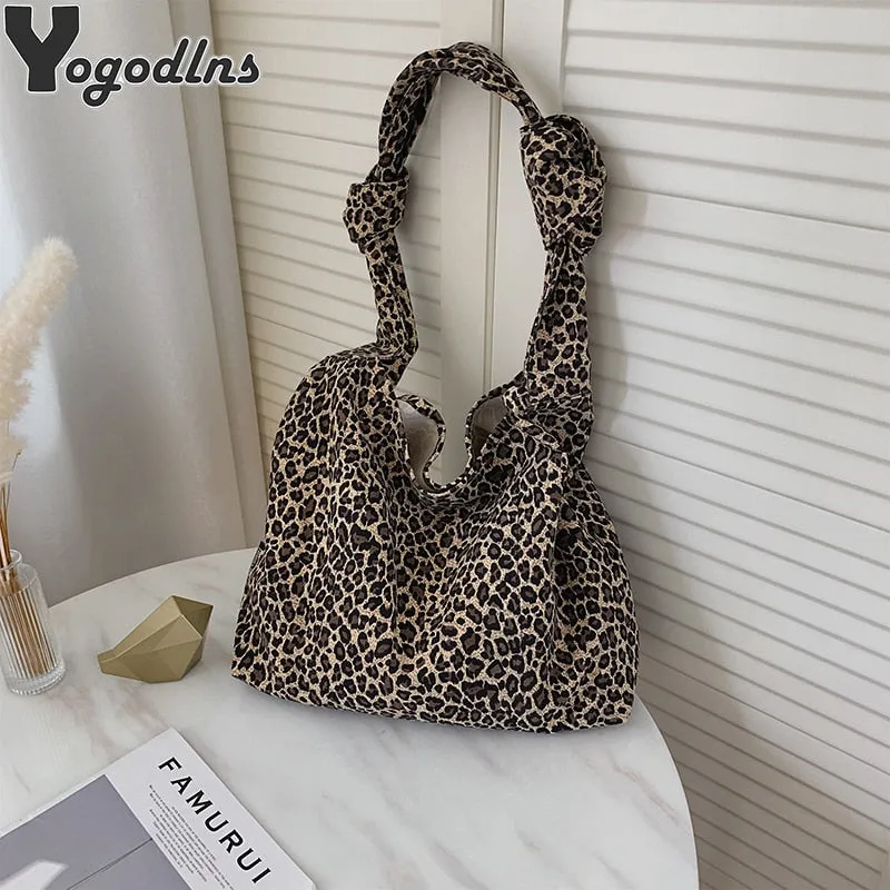 Leopard Pattern Handbags For Women Large Capacity Canvas Casual Shoulder Bag Female Shopping Tote Bag Fashion Students Books Bag