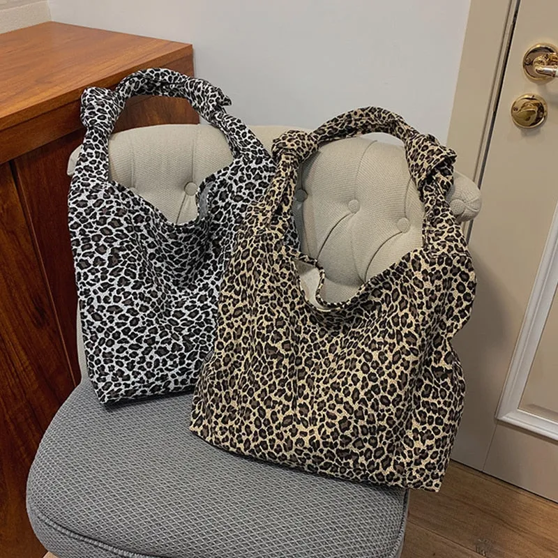 Leopard Pattern Handbags For Women Large Capacity Canvas Casual Shoulder Bag Female Shopping Tote Bag Fashion Students Books Bag