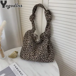 Leopard Pattern Handbags For Women Large Capacity Canvas Casual Shoulder Bag Female Shopping Tote Bag Fashion Students Books Bag