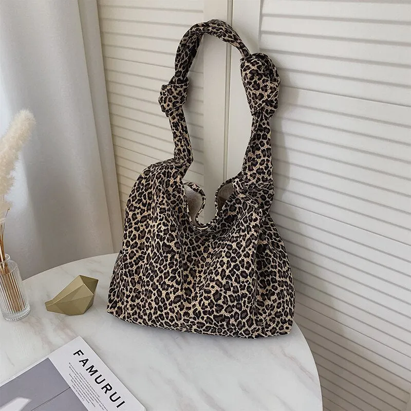 Leopard Pattern Handbags For Women Large Capacity Canvas Casual Shoulder Bag Female Shopping Tote Bag Fashion Students Books Bag